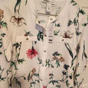 White House Black Market Floral Utility Jacket - White and Multicolor